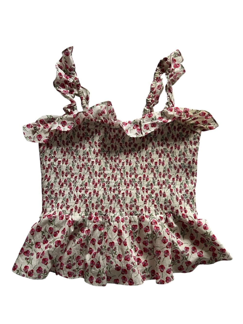 J. Crew Liberty London Floral Smocked PeplumTop Ruffle Strap XS Cottagecore